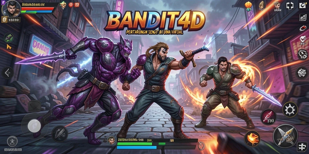 Screenshot utama BANDIT4D menampilkan pertarungan seru dan grafis menarik.