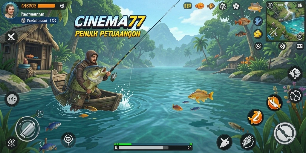 Tampilan gameplay <strong>CINEMA77</strong> yang menampilkan serunya memancing di lautan.