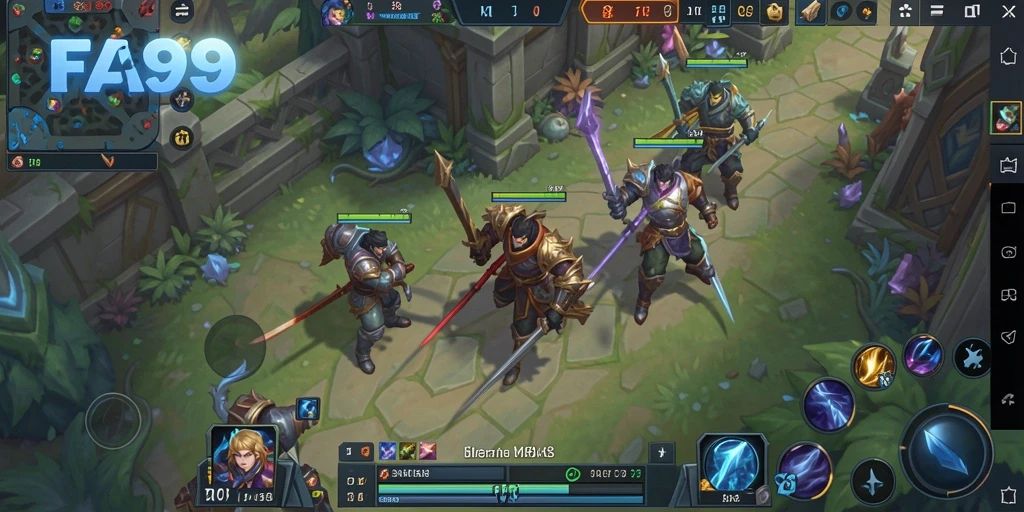 Tampilan gameplay seru dan menarik dari FA99 di panggung MOBA.