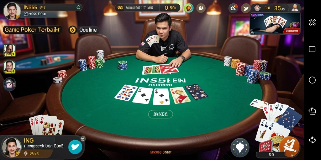 Tangkapan layar gameplay INS55 yang menegangkan dengan pemain poker yang berkompetisi.