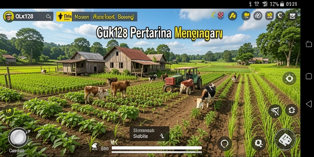 Screenshot menampilkan gameplay OLX128 yang menarik di ladang pertanian.