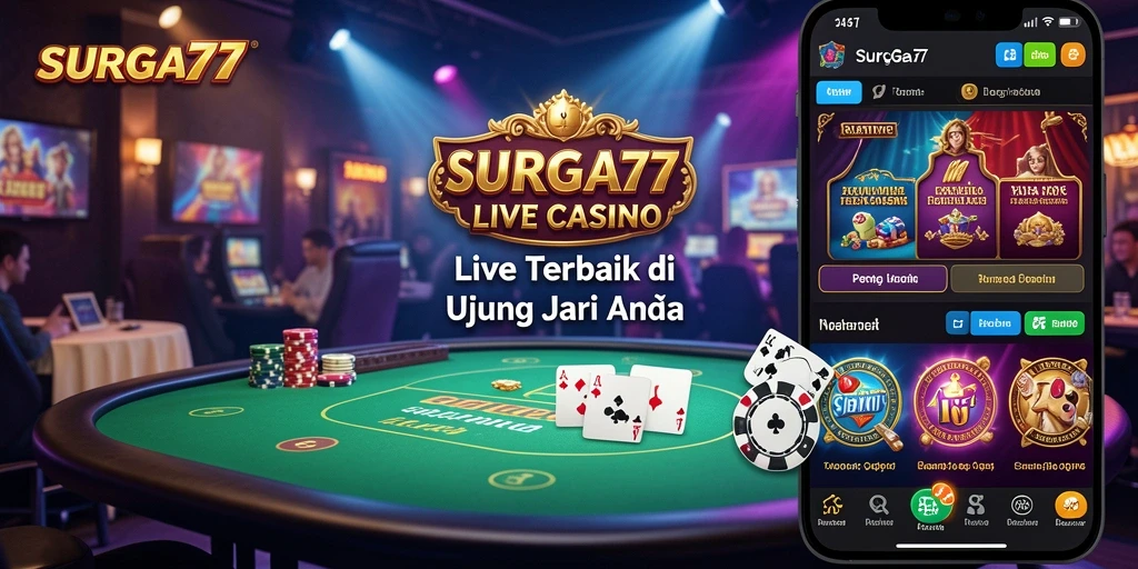 Screenshot gameplay SURGA77 menunjukkan dealer langsung dan suasana kasino yang realistis.