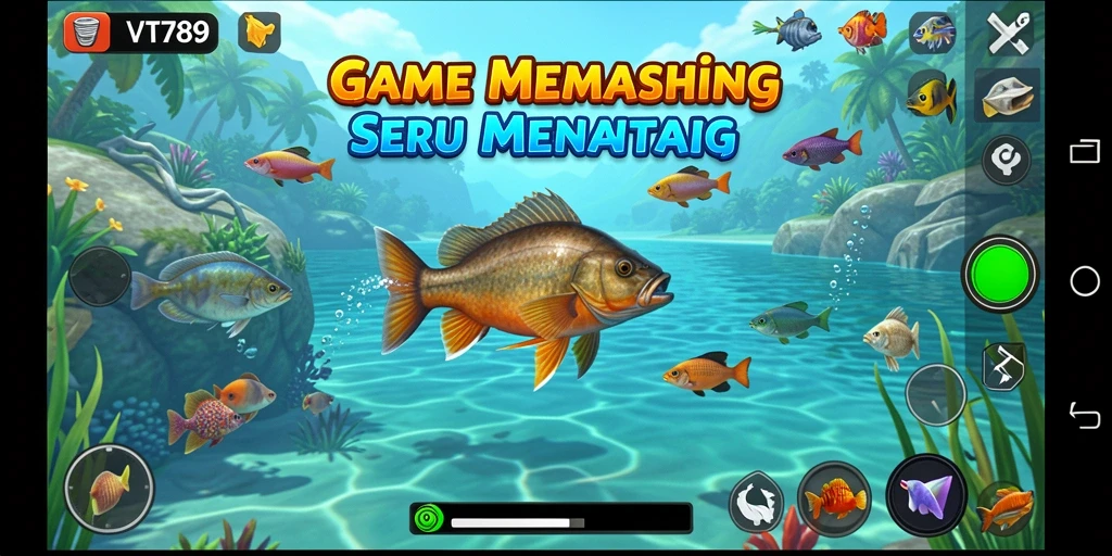 Screenshot gameplay VT789 yang menampilkan pengalaman memancing yang menantang.